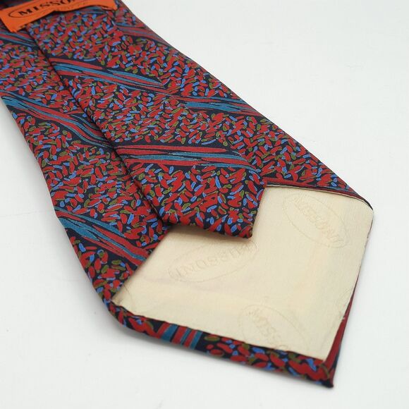 Missoni Cravatte Tie 100% Silk Red Blue Black Abstract Geometric Necktie  XLNT - Picture 4 of 8